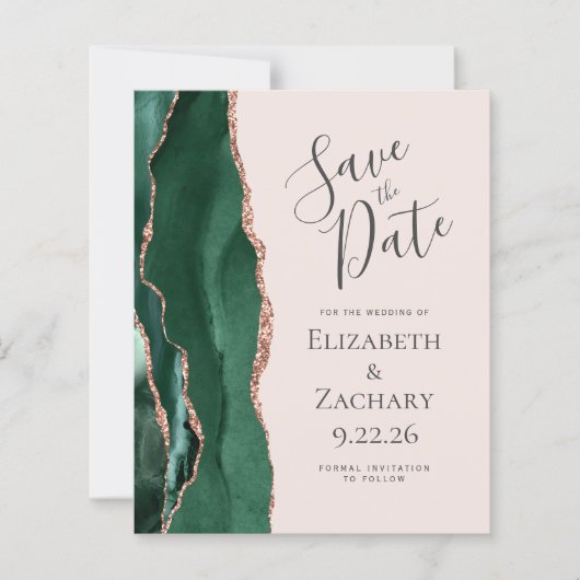 Budget Emerald Agaat Roos Gold Blush Save the Date (Voorkant)