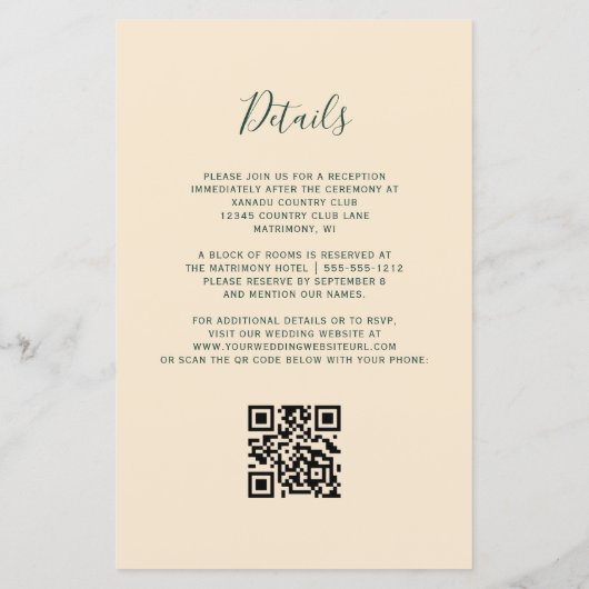 Budget Emerald Agate Champagne QR Code Wedding (Achterkant)