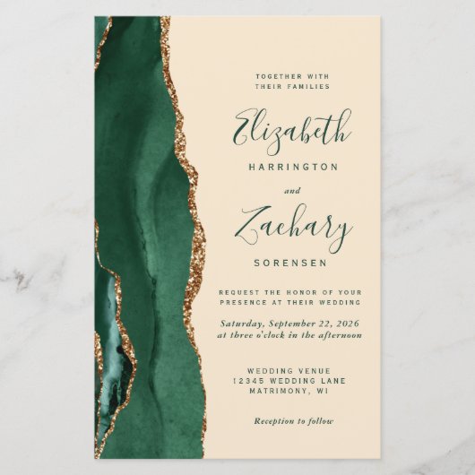 Budget Emerald Agate Champagne QR Code Wedding (Voorkant)