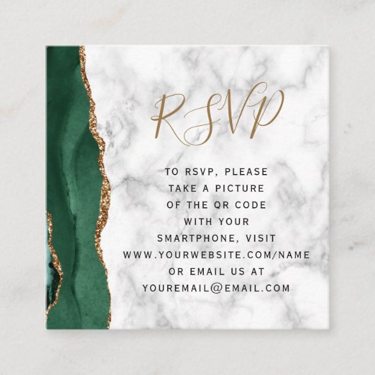 Budget Emerald Agate Marmeren bruiloft QR-code RSV Informatiekaartje (Voorkant)