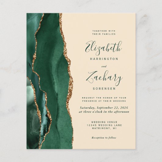 Budget Emerald Champagne 4-Photo Wedding Invite (Voorkant)