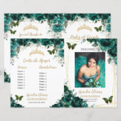 Budget Emerald Floral Quinceanera fotoprogramma's (Voorkant / Achterkant)