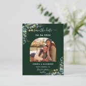 Budget emerald foto qr code bruiloft Save the Date (Staand voorkant)
