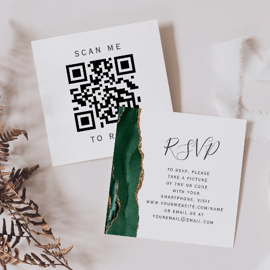 Budget Emerald Gold Agaat Wedding QR Code RSVP Informatiekaartje