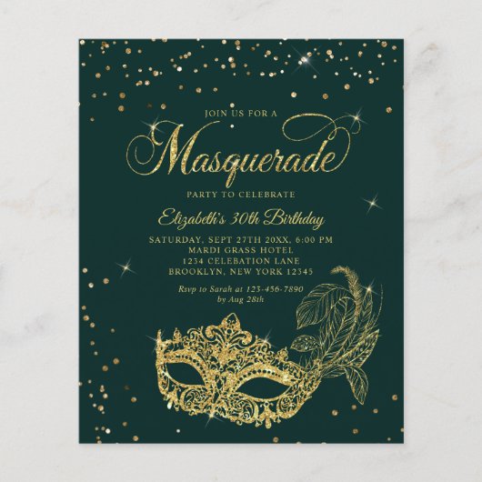 BUDGET Emerald Gold Masquerade Birthday Photo (Voorkant)