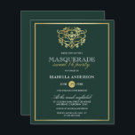 Budget Emerald & Gold Masquerade Sweet 16 Party<br><div class="desc">Budget Emerald & Gold Masquerade Sweet 16 Party uitnodigingen. Met een faux gouden folie masker bovenaan tegen een smaragdgroene achtergrond. Ideaal voor een modern,  maar stijlvol 16-jarig feest!</div>