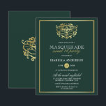 Budget Emerald & Gold Masquerade Sweet 16 Party<br><div class="desc">Budget Emerald & Gold Masquerade Sweet 16 Party uitnodigingen. Met een faux gouden folie masker bovenaan tegen een smaragdgroene achtergrond. Ideaal voor een modern,  maar stijlvol 16-jarig feest!</div>
