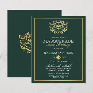 Budget Emerald & Gold Masquerade Sweet 16 Party