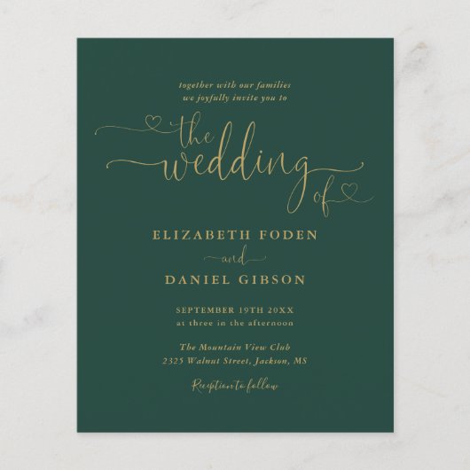 Budget Emerald Gold Script Photo Wedding Invite (Voorkant)