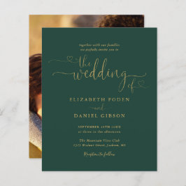 Budget Emerald Gold Script Photo Wedding Invite