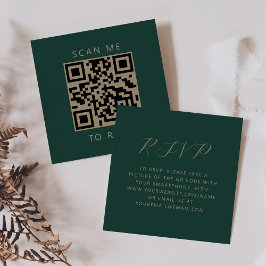 Budget Emerald Gold Script Wedding QR Code RSVP Informatiekaartje