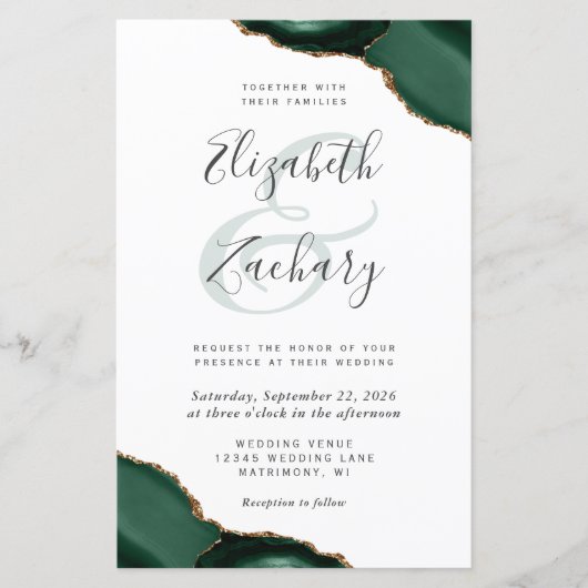 Budget Emerald Green Agate Corners Wedding Invite (Voorkant)