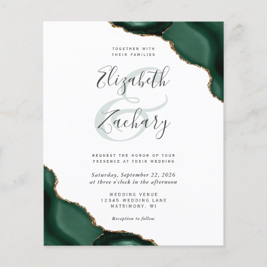 Budget Emerald Green Agate Corners Wedding Invite (Voorkant)