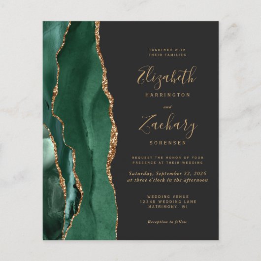 Budget Emerald Green Agate Dark Wedding Invitation (Voorkant)