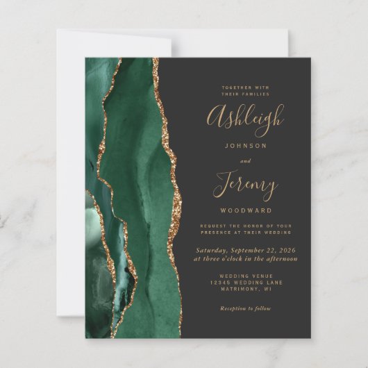 Budget Emerald Green Agate Dark Wedding Invitation (Voorkant)