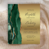 Budget Emerald Green Agate Gold Wedding Uitnodigin