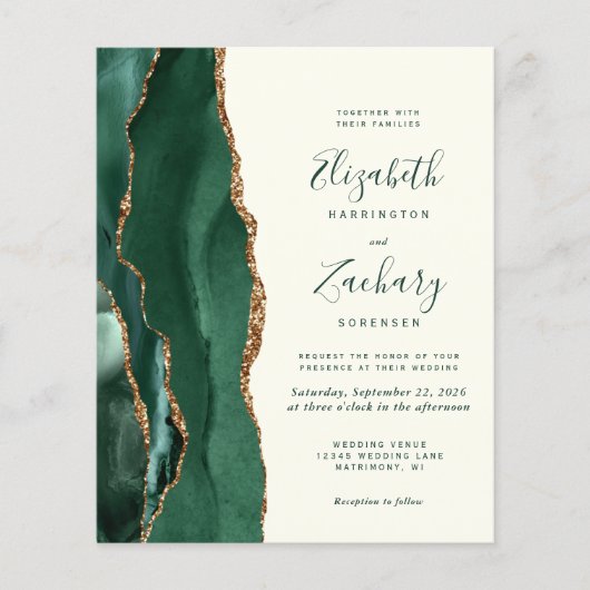 Budget Emerald Green Agate Ivory Wedding Invite (Voorkant)