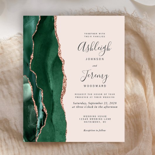 Budget Emerald Green Agate Roos Gold Blush Wedding
