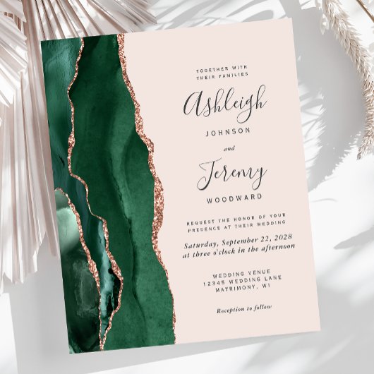 Budget Emerald Green Agate Roos Gold Blush Wedding
