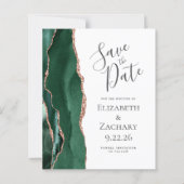 Budget Emerald Green Agate Roos Gold Save the Date (Voorkant)