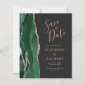 Budget Emerald Green Agate Roos Gold Save the Date (Voorkant)