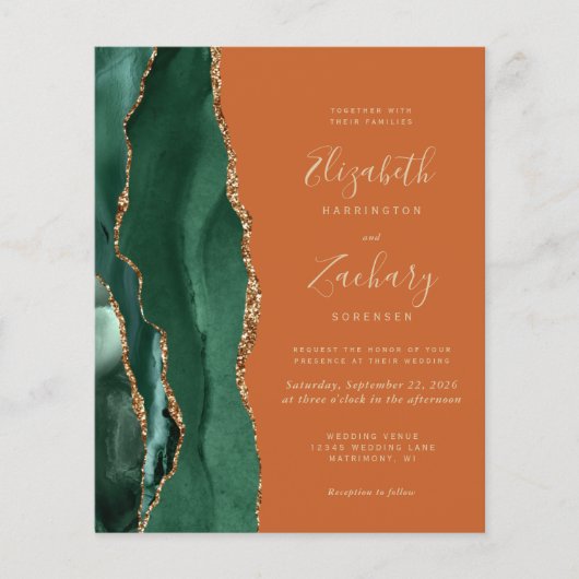 Budget Emerald Green Agate Rust bruiloft uitnodigi (Voorkant)