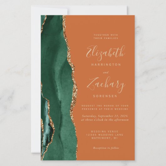 Budget Emerald Green Agate Rust QR Code Huwelijk (Voorkant)