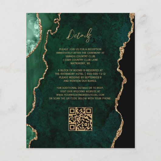 Budget Emerald Green Agate Script QR Code Trouwen (Achterkant)