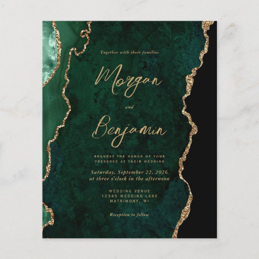 Budget Emerald Green Agate Script QR Code Trouwen (Voorkant)