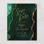 Budget Emerald Green Agate Script Save the Date (Voorkant)