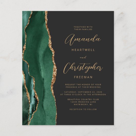 Budget Emerald Green Agate Wedding Invite (Voorkant)