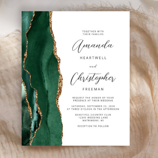 Budget Emerald Green Agate Wedding Invite
