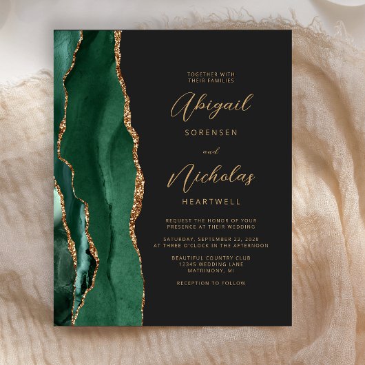 Budget Emerald Green Agate Wedding Invite