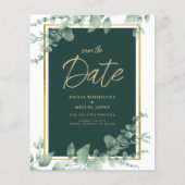 Budget Emerald Green Botanical Gold Wedding Invite (Voorkant)