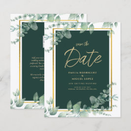 Budget Emerald Green Botanical Gold Wedding Invite