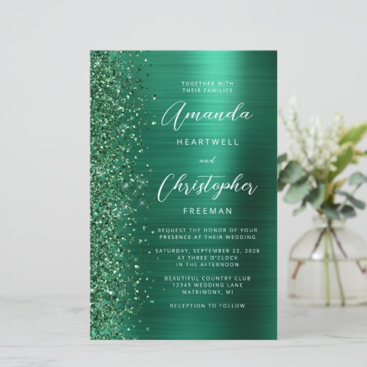 Budget Emerald Green Brushed Metal Wedding (Staand voorkant)