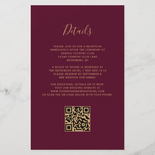 Budget Emerald Green Burgundy QR Code Wedding (Achterkant)