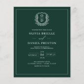 Budget Emerald Green Crest Huwelijksuitnodiging Flyer (Voorkant)