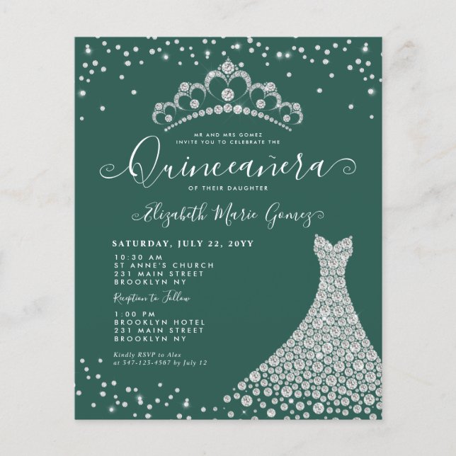 Budget Emerald Green Diamond Tiara Quinceanera (Voorkant)