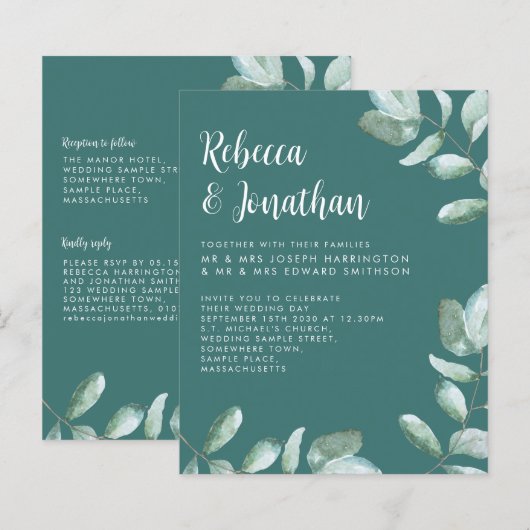 Budget Emerald Green Eucalyptus Weddenschap (Voorkant / Achterkant)