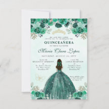 Budget Emerald Green Floral Princess Quinceañera