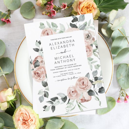 Budget Emerald Green Floral Wedding Invitation