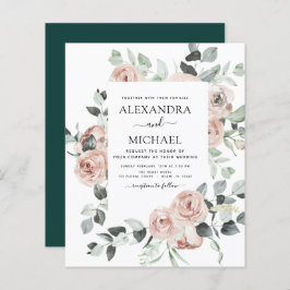 Budget Emerald Green Floral Wedding Invitation