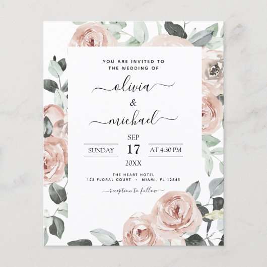 Budget Emerald Green Floral Wedding Invitation Flyer (Voorkant)