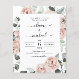 Budget Emerald Green Floral Wedding Invitation Flyer