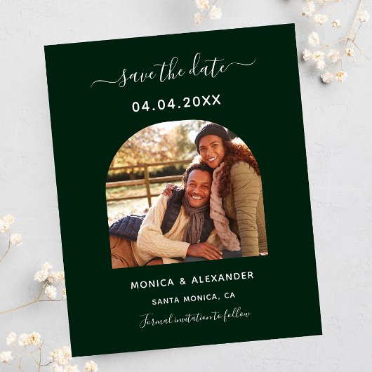 Budget emerald green foto bruiloft Save the Date