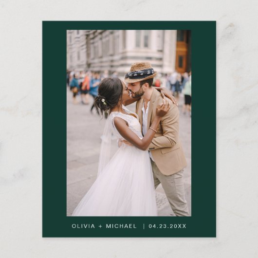 Budget Emerald Green foto bruiloft uitnodiging (Voorkant)