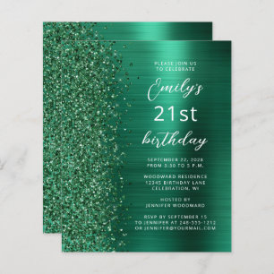 Budget Emerald Green Glam 21st Birthday Invite