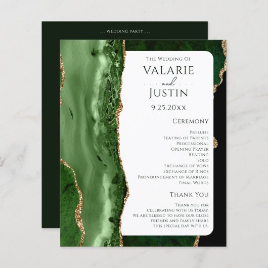 Budget Emerald Green Glitter Wedding Programme (Voorkant / Achterkant)