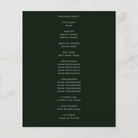 Budget Emerald Green Glitter Wedding Programme (Achterkant)